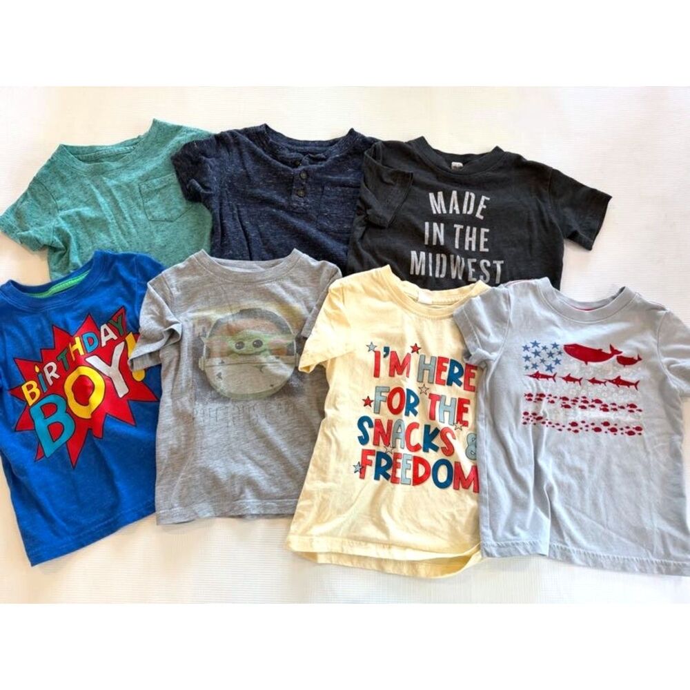 Boys 2T T Shirt Lot 7 Pc Star Wars Grogu Cat & Jack Graphic Tees Toddler